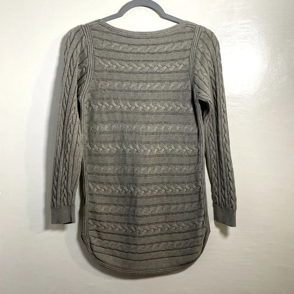 Ralph Lauren Women's Horizontal Cable Knit Sweater Gray Medium Preppy Old Money - Picture 2 of 8